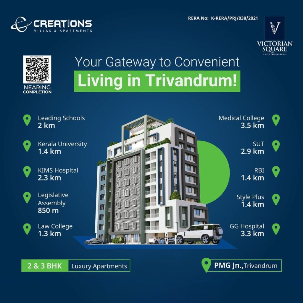 Victorian Square 3 BHK Apartments in Trivandrum, PMG Jn. 