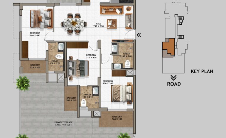 TYPE H – 3 BHK 1220 (2nd flr) LXN