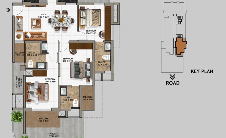 TYPE J – 3 BHK 1122 (2nd flr) LXN