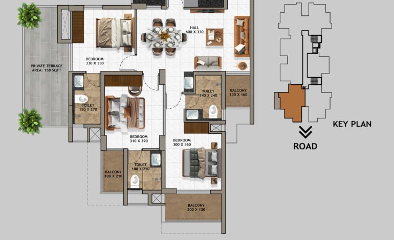 TYPE F – 3 BHK 1165 (3rd flr) LXN