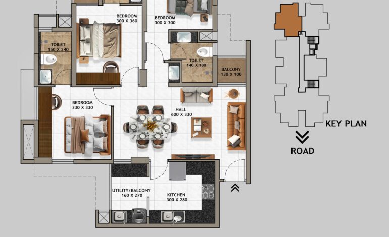 TYPE A – 3BHK 1043 (3-12 flr) LXN