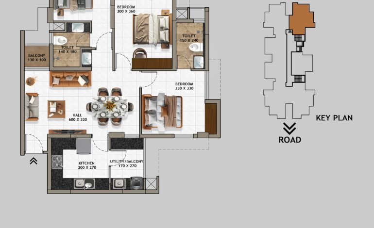 TYPE B – 3BHK 1043 (3-12 flr) LXN