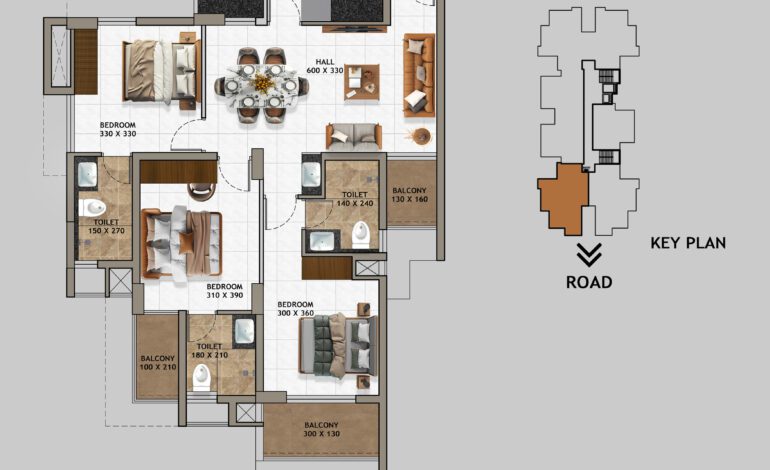 TYPE F – 3 BHK 1165 (4-12 flr) LXN