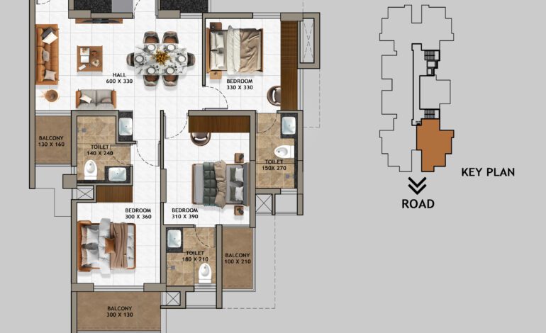 TYPE G – 3 BHK 1165 (3-12 flr) LXN
